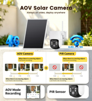 Caméra de sécurité solaire 4G LTE 3MP AOV avec objectif fixe PTZ 360°, surveillance extérieure par carte SIM, vision nocturne couleur et détection IA