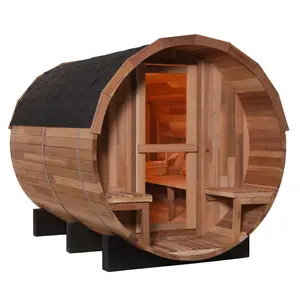 Salle de sauna extérieure en baril de cèdre en bois Sauna extérieur et aire de repos Maison en bois Sauna préfabriqué en baril de cèdre pour 2 personnes