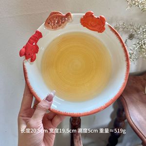 Lelyi Ins creativo lindo cangrejo hecho a mano, pescado camarón en relieve cuencos y platos de cerámica de alto valor creativo pequeño fresco vajilla - Product Image 6