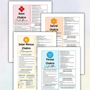 Paquete Imprimible de Sanación de Chakras - 7 Hojas de Referencia de Chakras con Yoga, Aceites y Mantras para Meditación y Crecimiento Espiritual (Juego de 7 Piezas) - Product Image 2