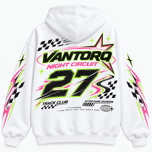 Neon Circuit Winter Racing <b>Hoodie</b> Unisex White <b>Pink</b> Green Graphic Digital Printing Race Weekend Number 27 Pullover Sweatshirt - Product Image 3