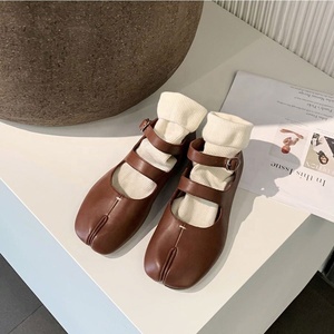 Ballerines Mary Jane pour femmes, bout carré, double bride, en cuir véritable, fermeture à boucle, couleur unie, décontractées, été automne - Product Image 2