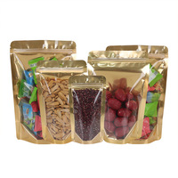 Sachets d'emballage alimentaire semi-transparents personnalisés avec fermeture éclair et impression dorée pour fruits secs, thé aux fleurs, appâts pour poissons