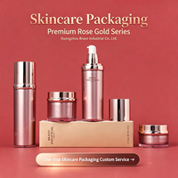 Ensemble d'emballages cosmétiques de luxe Bravo Packaging, flacon et pot en PETG plaqué or rose finition miroir, emballage épaissi pour soins de la peau