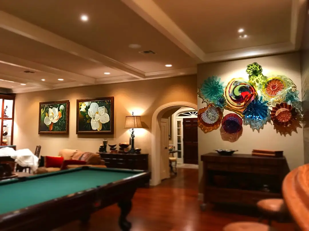 Amerikanische Art Luxus benutzer definierte Wand leuchten Murano Glasplatte Blume hängende Wand kunst Teller für Home Decoration
