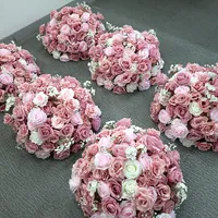 Boule de fleurs artificielles en soie rose pour centre de table de mariage, arrangement floral, décoration de fête et d'événements