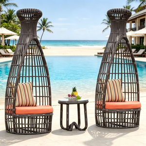 Muebles de Jardín de Ratán, Tumbona de Mimbre <span class=keywords><strong>para</strong></span> Exteriores Estilo Resort con Cojines y Mesa Lateral <span class=keywords><strong>para</strong></span> Piscina y Patio - Product Image 5