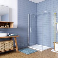 Cabine de douche angulaire DF avec porte pliante, fixation murale, verre trempé 8-10 mm, barre stabilisatrice anti-calcaire, chrome poli