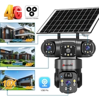 Caméra intelligente solaire 4G PTZ 12MP avec zoom 10x, détection humanoïde HD, triple objectif, trois écrans, application V380