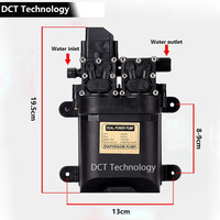 Pompa Diafragma Motor Kuningan Ganda Self-Priming, Penyemprot Listrik Kecil untuk Cuci Mobil dan Pertanian Bertekanan Tinggi DC12V 7-9 L/mnt