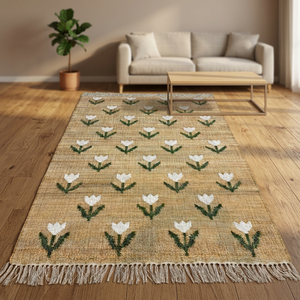 Alfombra de Yute Floral con Flecos Naturales, Tapete Decorativo para Sala de Estar y Dormitorio - Product Image 5