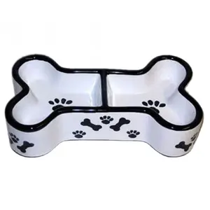 Оптовая продажа, керамическая миска в форме кости для собак, домашний декор на заказ, миска для еды для домашних животных