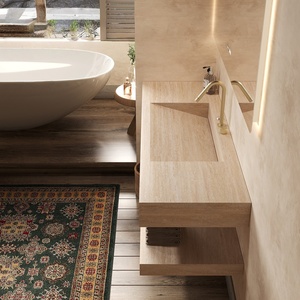 Meuble de salle de bain mural moderne personnalisé avec double vasque en pierre résistante à l'eau, facile à nettoyer et durable - Product Image 3