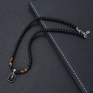 <span class=keywords><strong>Collana</strong></span> pendente Vintage in acciaio inossidabile nero con <span class=keywords><strong>pietre</strong></span> preziose da <span class=keywords><strong>uomo</strong></span> Hip Hop pietra smerigliata occhio di tigre <span class=keywords><strong>collana</strong></span> di perline gioielli - Product Image 2