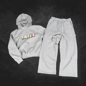 Ensemble survêtement homme personnalisé en molleton épais deux pièces, pantalon large et sweat à capuche zippé style perle - Product Image 3