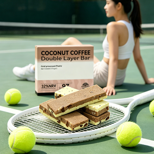 Barre protéinée double couche Coco-Café avec protéines de soja, <span class=keywords><strong>biscuits</strong></span> aux pois, flocons d'avoine et graines de chia – Snack énergétique OEM - Product Image 2