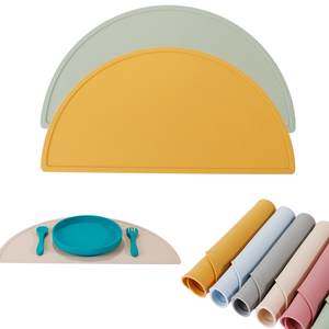 Set de table en silicone semi-circulaire rond, tapis d'alimentation, tapis de table en silicone, vente en gros, réutilisable, sans BPA, anti-déversement, pour bébés et enfants - Product Image 2