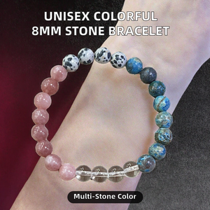 Beaded <b>Bracelet</b> Natural Stone Multicolor <b>Ball</b> Shape Bohemia Style Unisex Gift Jewelry 8mm - Product Image 2