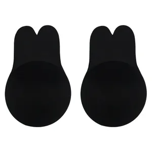 Konijntje Push Up Onzichtbare Borst Pasteitjes Pad Zwart Strapless Tillen Siliconen Tepel Cover Beha Konijn Oor Voor Damesondergoed