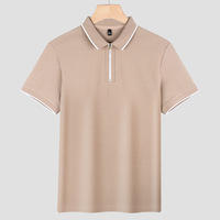 Nouvelle chemise d'été Parsonron pour homme en coton mercerisé anti-humidité, à manches courtes, col brodé, fermeture éclair, couleur unie
