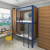 Neues Design Blue Frame Hochbett mit Schreibtisch und Kleider schrank Hostel Kapseln Etagen bett Stahl und Holzbett Kapsel Hotel