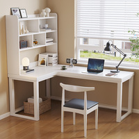 Chaise et table d'ordinateur d'angle en forme de L en bois massif, avec une armoire de classement pour un rangement pratique des livres et des documents