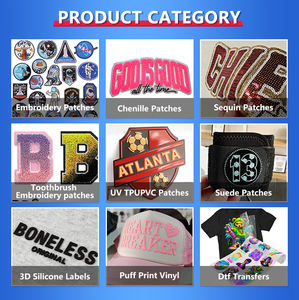 カラフルなレターシェニールパッチ、ヒートプレスラベル、カスタムデザイナーパッチ、有名ブランド、衣類やバッグ用のアイロン接着刺繍 - Product Image 4