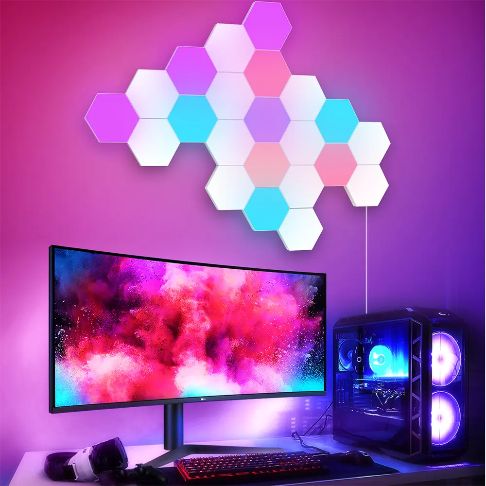 2022 New Arrival Hot Sale Product TUYA WIFI Aurora Color Hexagonal Modular Light Gaming Lights Setup