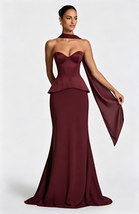 Abito da sposa a <span class=keywords><strong>sirena</strong></span> rosso ciliegia drappeggiato, moderno, di alta qualità, con spalle scoperte e schiena scoperta, taglie forti, nuovo stile 2026 - Product Image 3