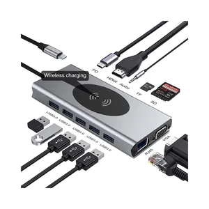 13 в 1 взаимный обмен данными между компьютером и периферийными устройствами C HUB адаптер тype c кабель-Переходник USB C на HD MI-Совместимость 3,5 мм аудио SD TF VGA RJ45 USB3.0 док-станции для MacbookPRO