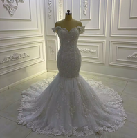 Robe de mariée à manches courtes NDA10142, dentelle blanche, perles, paillettes, robe de mariée sirène blanche pour femmes
