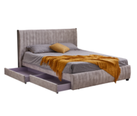 Cadre de lit double king-size de luxe nordique avec plateforme basse et tiroirs de rangement, tête de lit en velours nuage