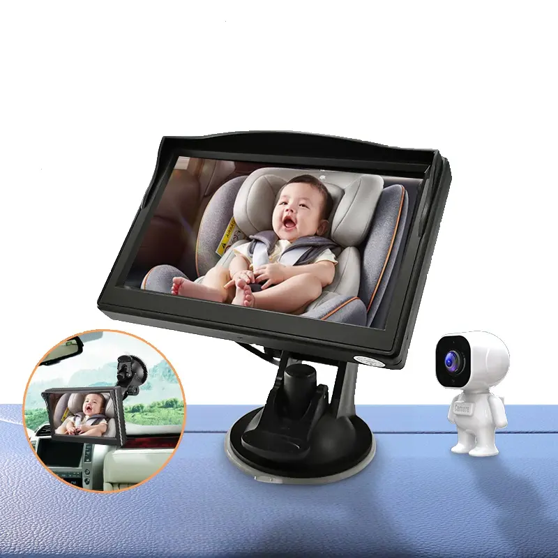 Cámara de coche para bebé de 5 pulgadas, espejo de seguridad para asiento de coche, Kit de Monitor con ventosa, visión nocturna, Monitor de cámara para bebé, niño pequeño