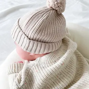 หมวกผ้าฝ้ายถักมีโครงถักสำหรับเด็กแรกเกิด0-3เดือนหมวกไหมพรมสำหรับเด็กวัยหัดเดินมีฉลากตามสั่ง