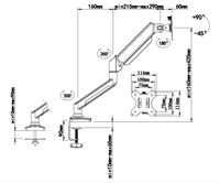 Bras de moniteur double fixation, pince de bureau / panneau perforé, double fixation, écran de 15 à 32 pouces, réglable en hauteur et pivotant