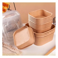 Barquettes jetables noires imprimées avec logo pour la restauration rapide, contenants à emporter, plateau de 500 ml, bol carré en papier kraft pour salade et ramen