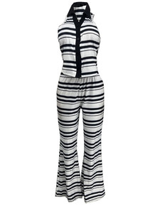 Nouvel ensemble décontracté été <span class=keywords><strong>2026</strong></span> pour femme : haut sans manches rayé à col chemise et pantalon taille haute à nouer - Product Image 4