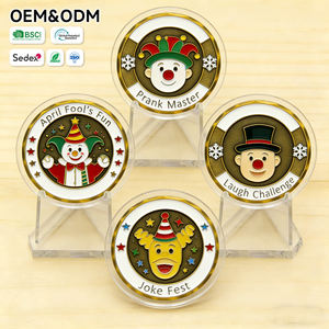 Moneda de desafío personalizada única con temática del Día de los Inocentes, con cúpula de resina epoxi, diseño de payaso redondo, relleno de esmalte brillante, para fiestas y broma festiva - Product Image 2