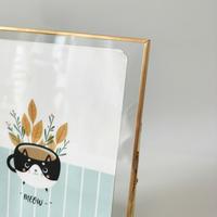 Cadre photo grand format A4 en verre transparent avec charnière métallique pliable pour table de bureau
