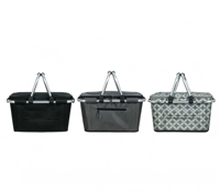 Panier isotherme pliable personnalisé OEM pour pique-nique, L46W27H24.5 CM, en polyester avec revêtement PVC, panier de transport alimentaire pliable et isolé
