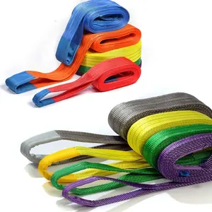 2ton tali selempang poliester sintetis bulat kuning untuk peralatan berat tali pengangkat