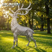 RUNJIN RJ-107 Sculpture florale ajourée personnalisée grandeur nature en forme de cerf, forgée à la main, finition miroir 8K, art moderne en acier inoxydable