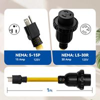 Adaptor RV ELEGRP Sesuai Standar UL 30 Amp, Kabel Adaptor NEMA 5-15P ke L5-30R, Adaptor Daya Dogbone Generator RV 15A ke 30A
