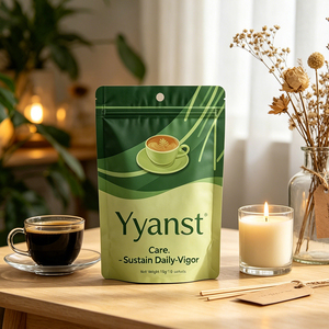 Café Instantáneo Botánico Crudo Mezclado 10g*10 Sobres, Bolsa Doypack Verde Bicolor con Diseño de Onda, Suministro a Granel OEM de Fábrica - Product Image 3