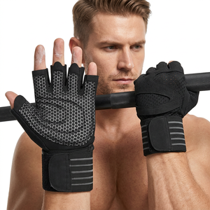 SAAR INDUSTRIES Unisex Leather Anti Slip Breathable Lightweight Custom Logo Half Finger Cycling Fitness Training Gym Sports - Product Image 1