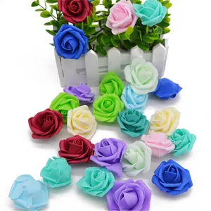 Colorful PU Material Decorative Artificial Flower DIY Single Mauve Rose Flower for Wedding Using Handmade Foam Rose Head 4cm