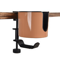 Porte-gobelet de bureau 2 en 1 avec support rotatif pour casque d'écoute Pince anti-déversement Sous le porte-gobelet de bureau pour bouteilles d'eau Sac à dos Tasse