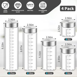 CWHHRN 8 Oz Botellas de jugo de vidrio de borosilicato Paquete de 4 Tapas a prueba de fugas Sin BPA Lavavajillas Microondas Seguro Camping Uso <span class=keywords><strong>Shaker</strong></span> - Product Image 2