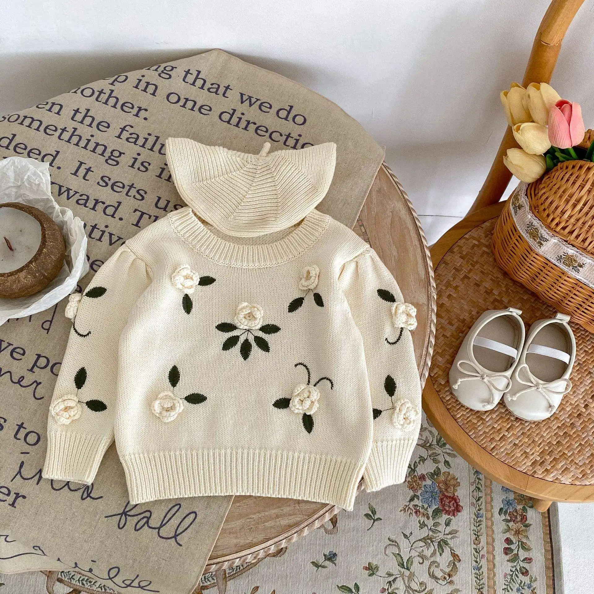 Engepapa 0-3 anni autunno cardigan floreale personalizzato maglione lavorato a mano neonato vestiti da bambina