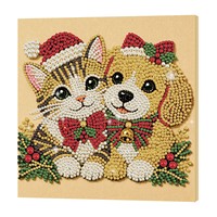 Peinture diamant 5D Chat Chien, Broderie de perles DIY, Cadre en bois massif, Forme de diamant ronde, Cadre décoratif